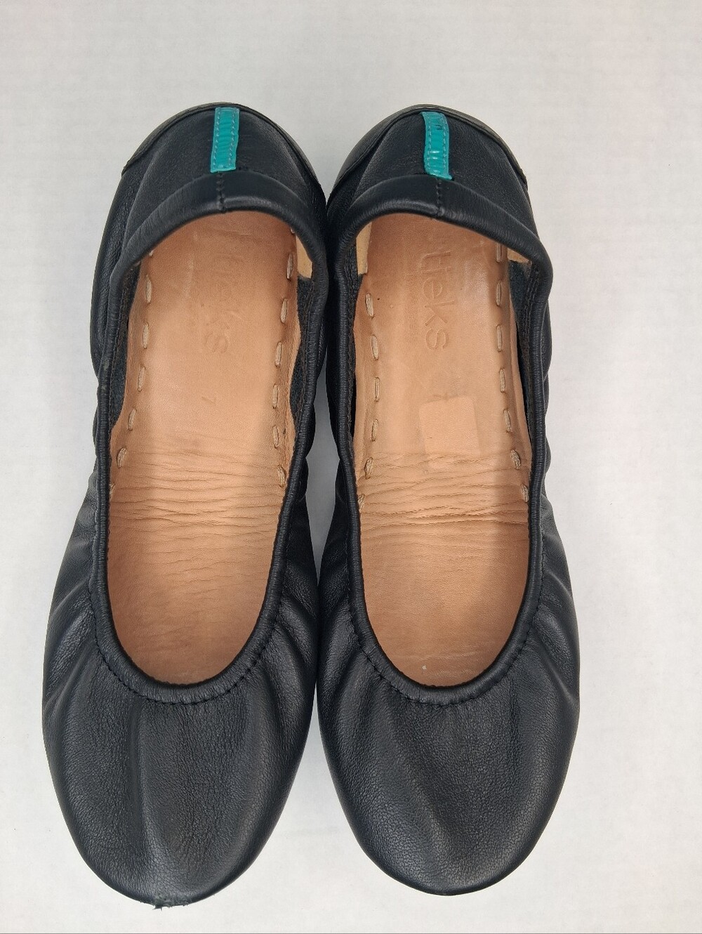 Tieks by Gavrieli Black Nappa Leather Ballet Flats Women Size 7 Teal Sole